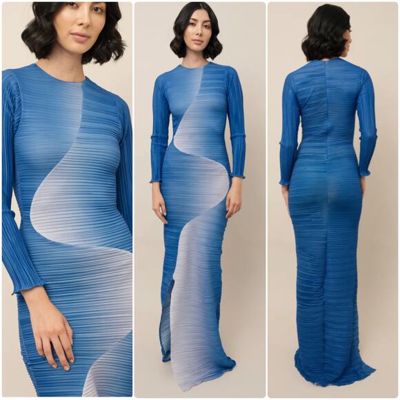 Mayle Vasquez Dresses & Skirts - Mayle Vasquez Nativa Maxi Dress Planet Blue White size XL Long sleeve New